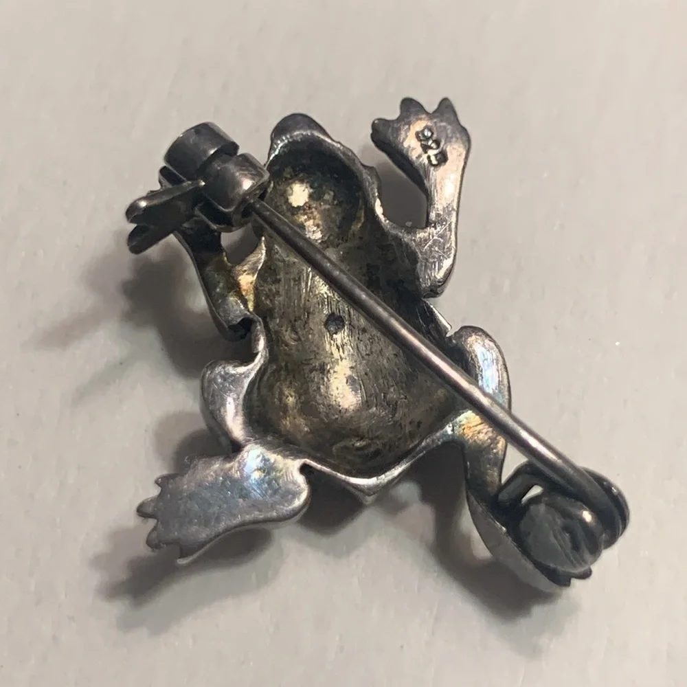 STERLING SILVER MARCASITE FROG BROOCH PIN - Picture 4 of 8